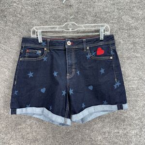 Authentic Shorts Women 10 Blue Denim Dark Wash Star Print High Rise Cuffed Chino